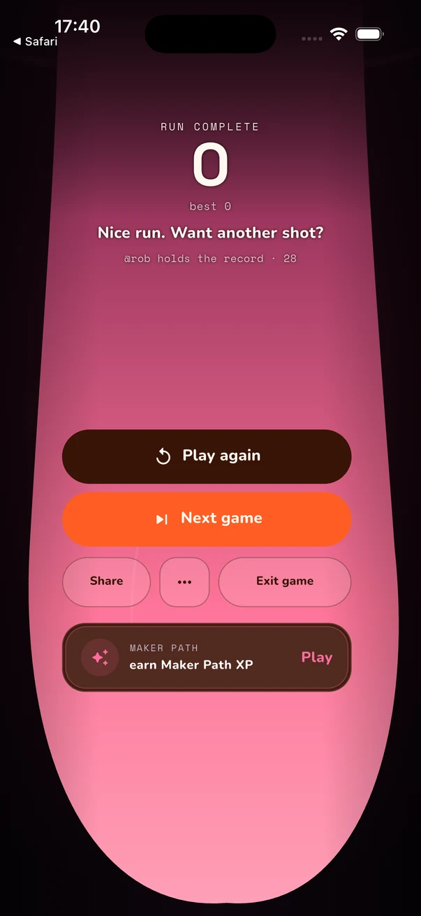 Slop game results screen